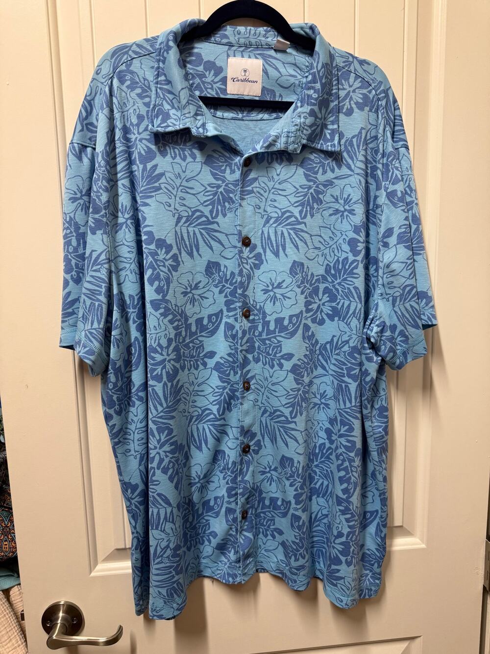 Caribbean Mens Hawaiian Print Tropical Floral Palm leaves Soft Polo shirt Sz 3XT